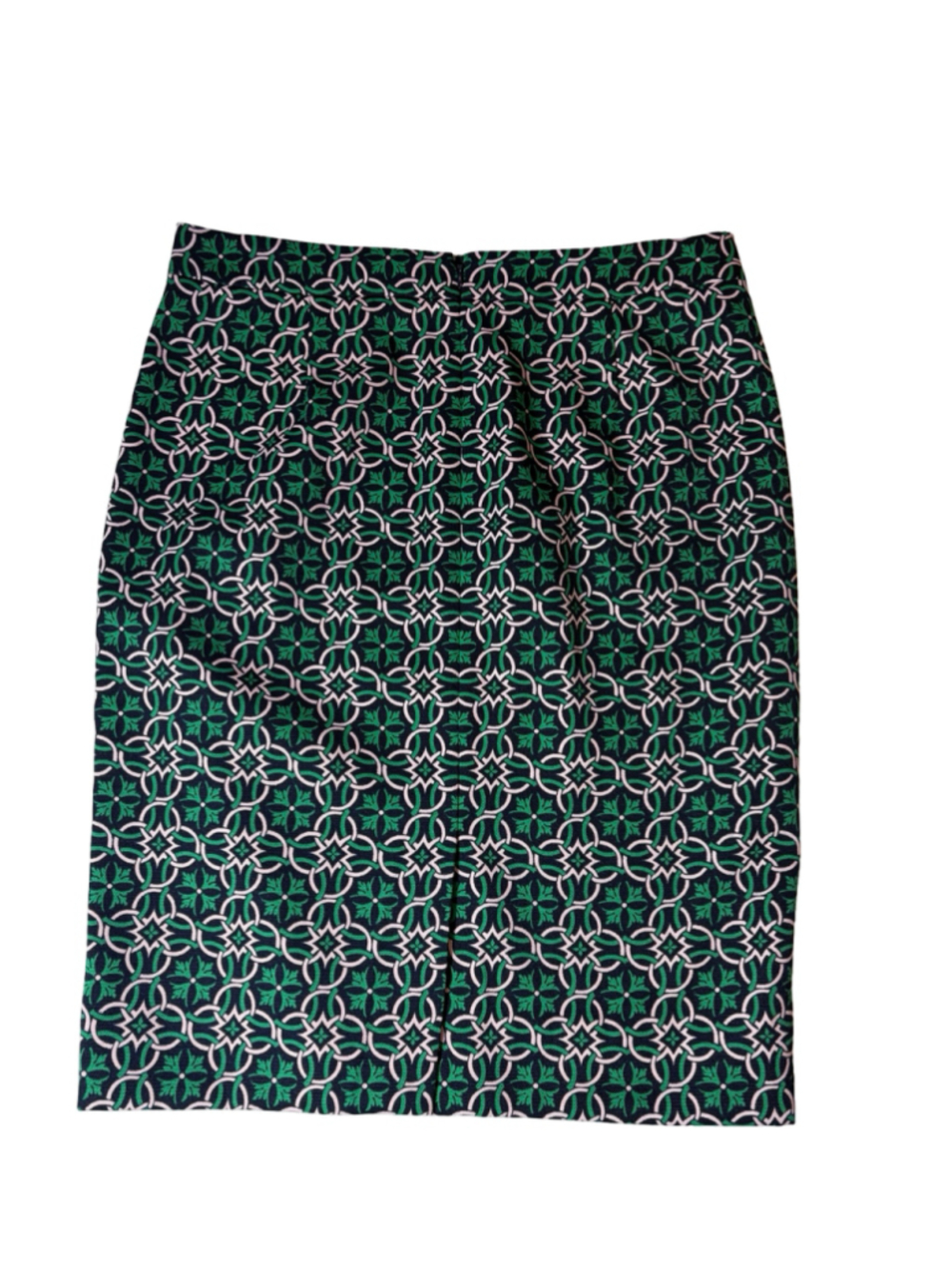 J. Crew Womens Size 8 Geometric Print Pencil Skirt Green Navy Pink Lined